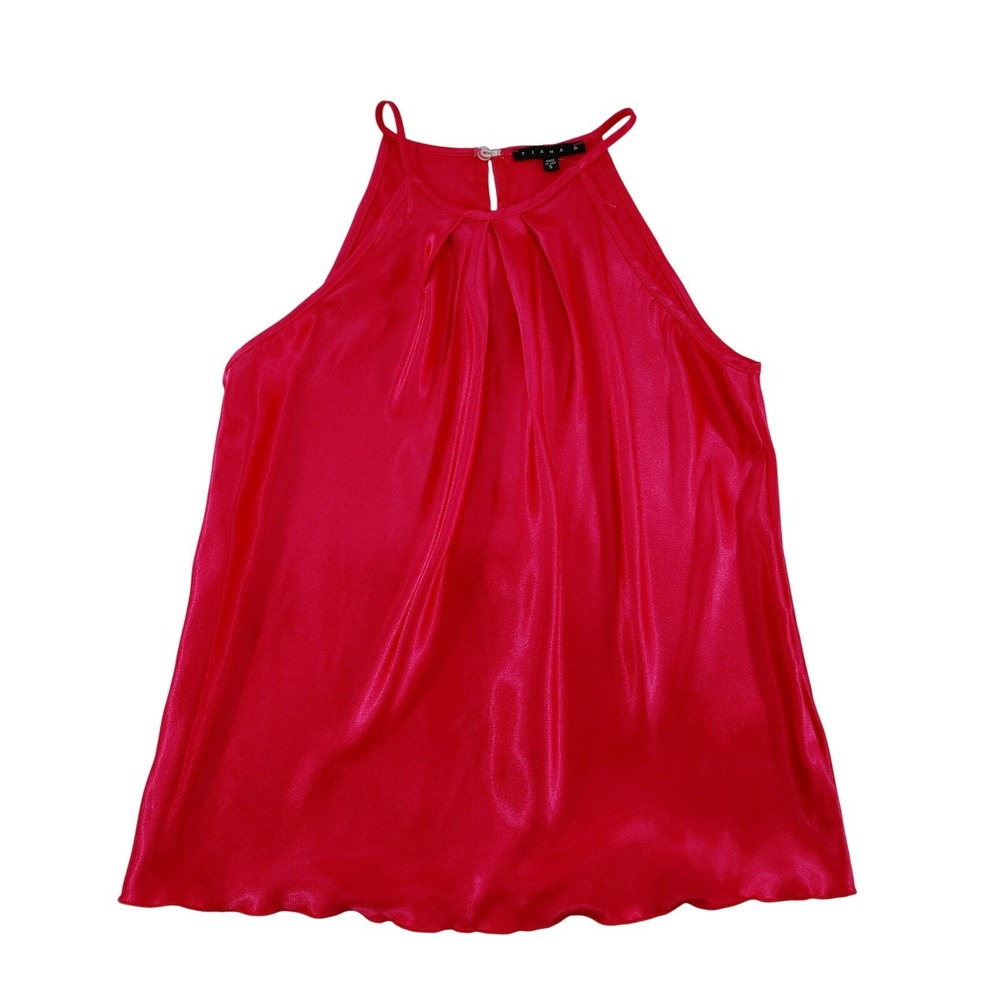 Tiana B Halter Top Sleeveless Pleated Party Blouse Hot Pink Size S NWOT